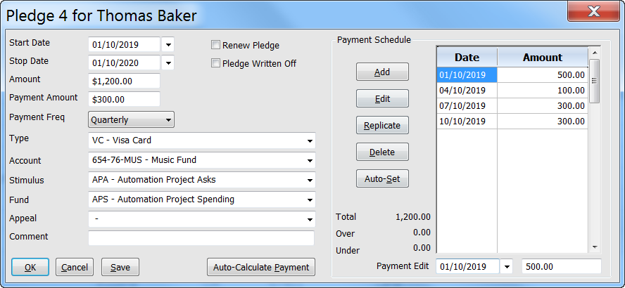 Support For Custom Pledge Scheduling